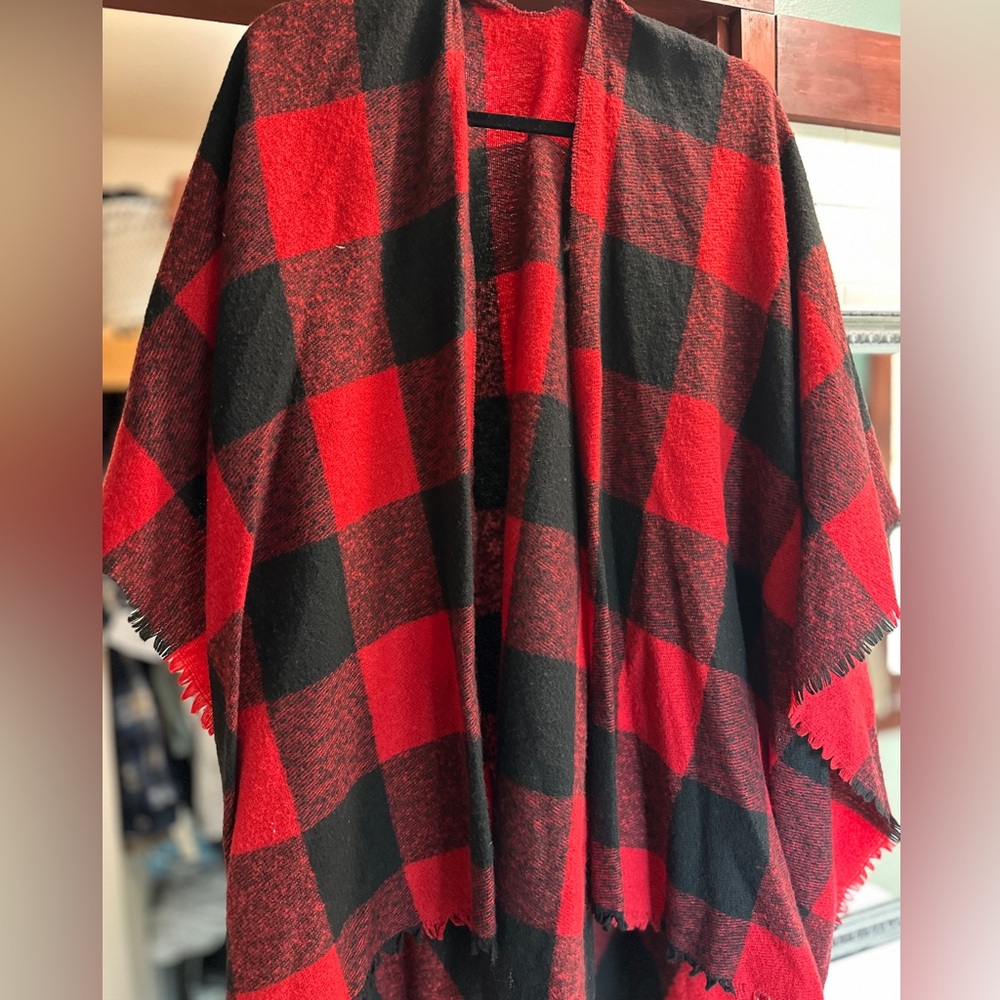 Red and Black Plaid Shawl/Wrap